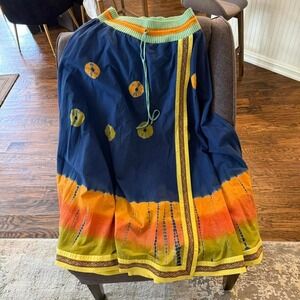 Soft surroundings, Blue and yellow tie-dye sari‎ wrap skirt